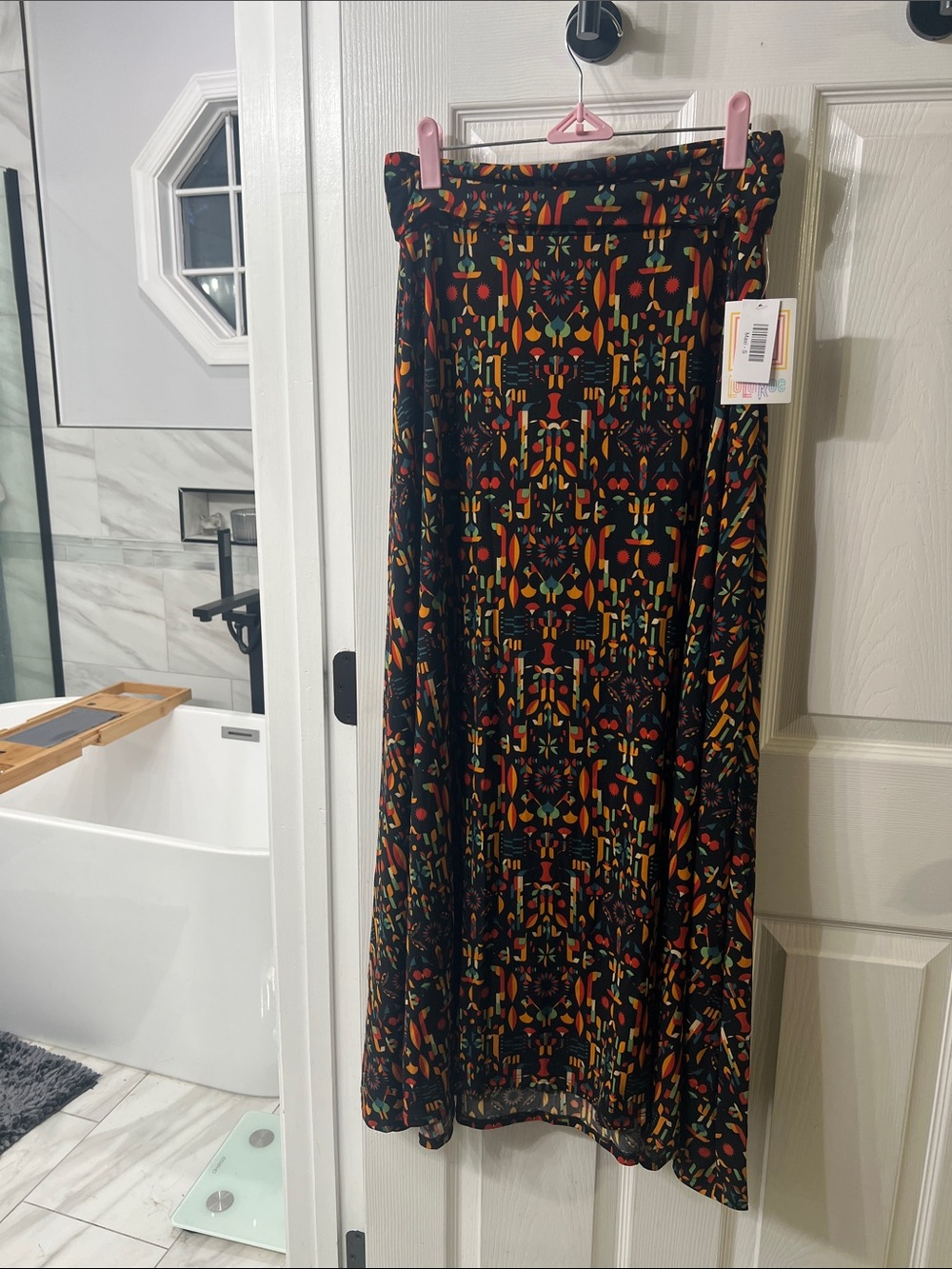 LuLaRoe Maxi Skirt Small Black Multicolor Folk Art Boho Geometric NWT